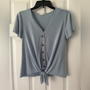 Light Blue Button-Down Tie Front Top